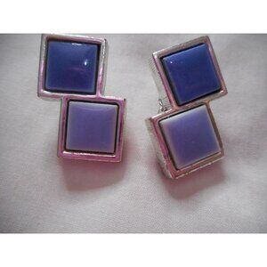 Vintage Calais clip on earrings silver with two tone blue costume jewelry